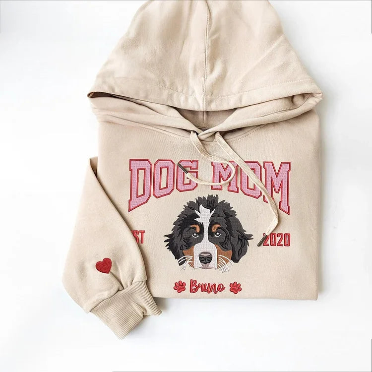 Custom Pet Embroidered Sweatshirt For Dog Mom, XMAS Gift For Pet Owners