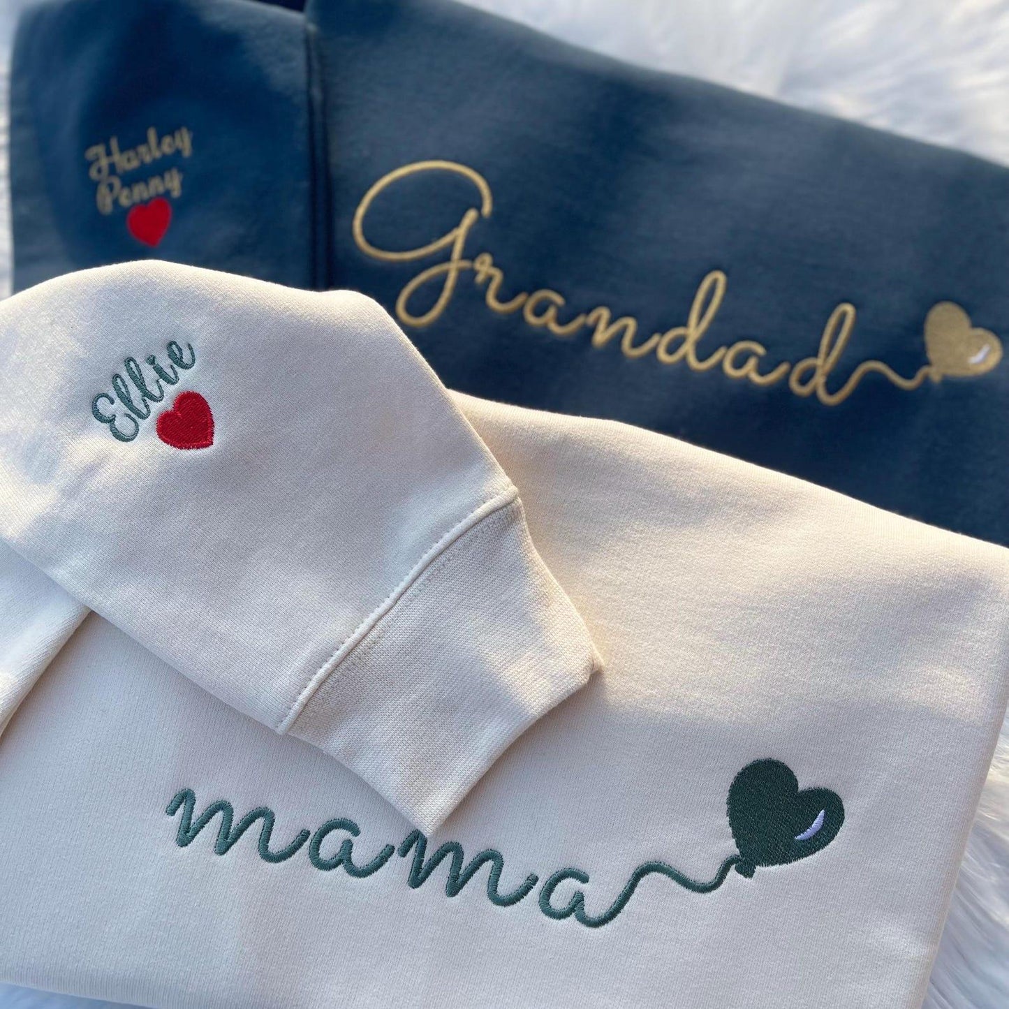 Custom Embroidered Mama Sweatshirt with Kids Name on Sleeve