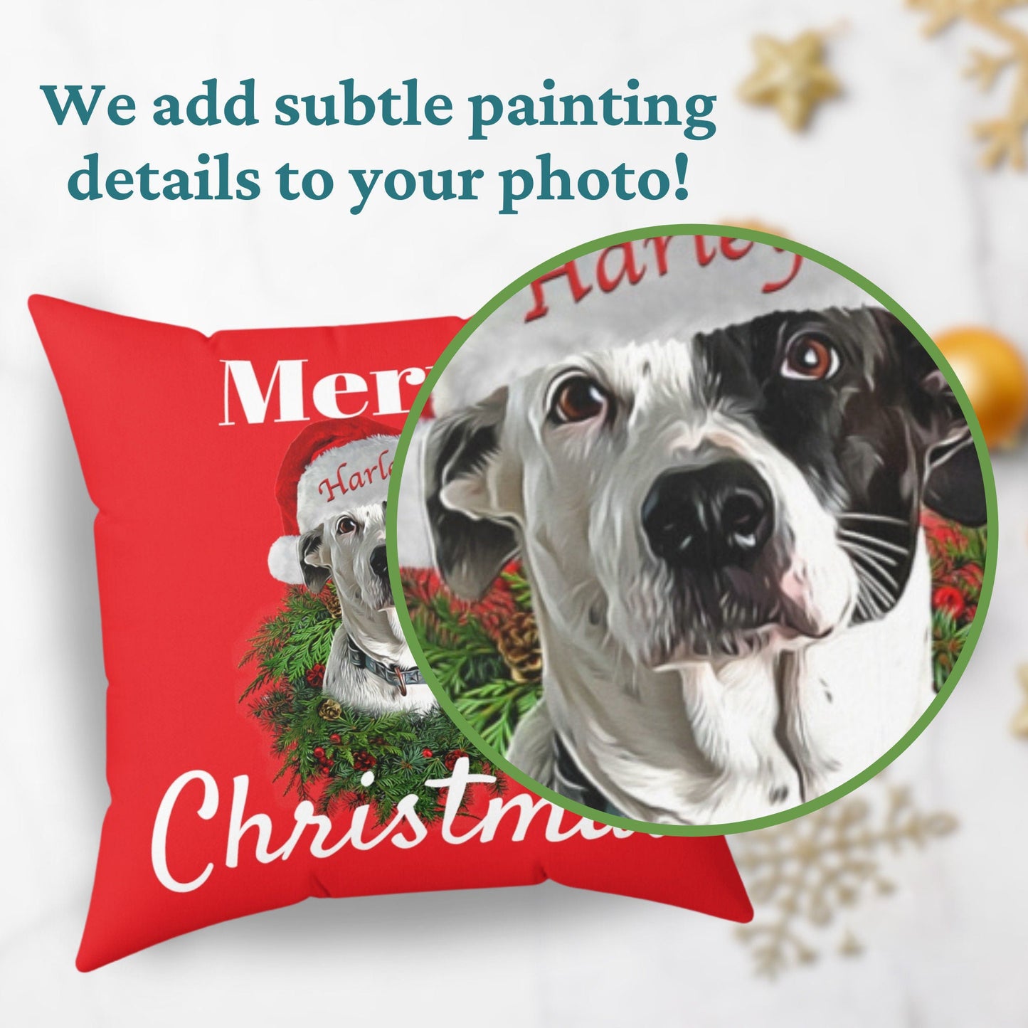 Custom Personalized Dog Portrait Christmas Pillow, Pet Lover Gift