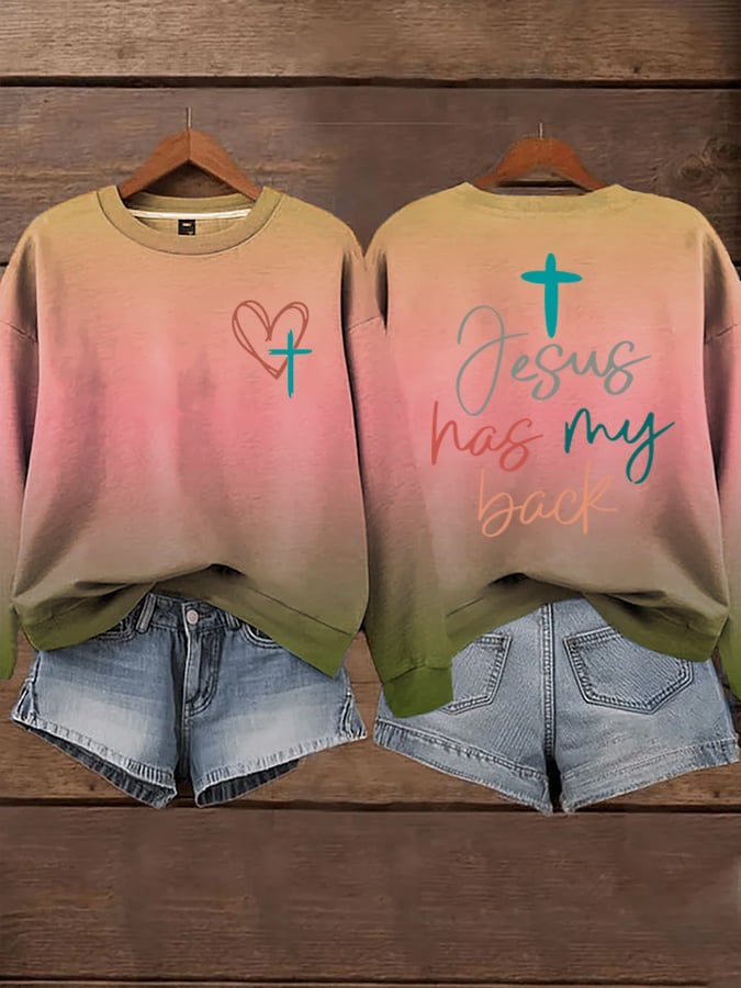 Women's Jesus Has My Back Print Sweatshirts