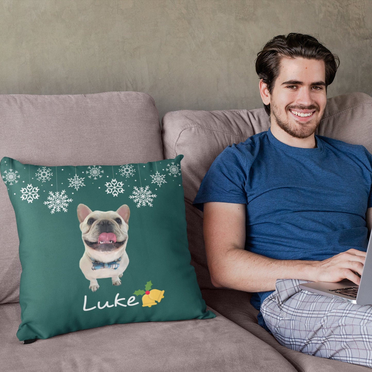 Custom Dog Photo Christmas Pillow With Name Christmas Pillow Gift