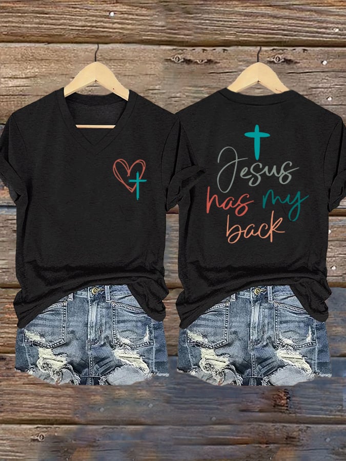 Women's Jesus Has My Back Print Shirt