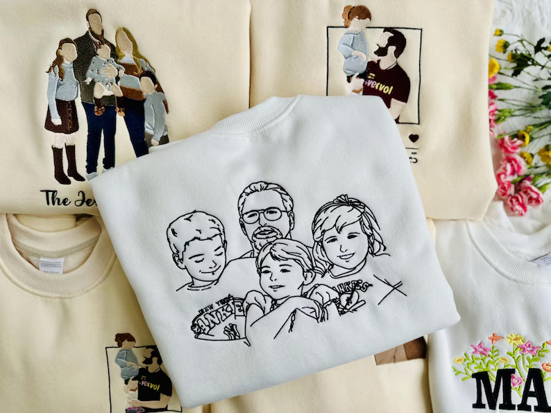 Personalized Family Photo Embroidery Sweatshirt , Gift for Mom, Mother's Day Gift