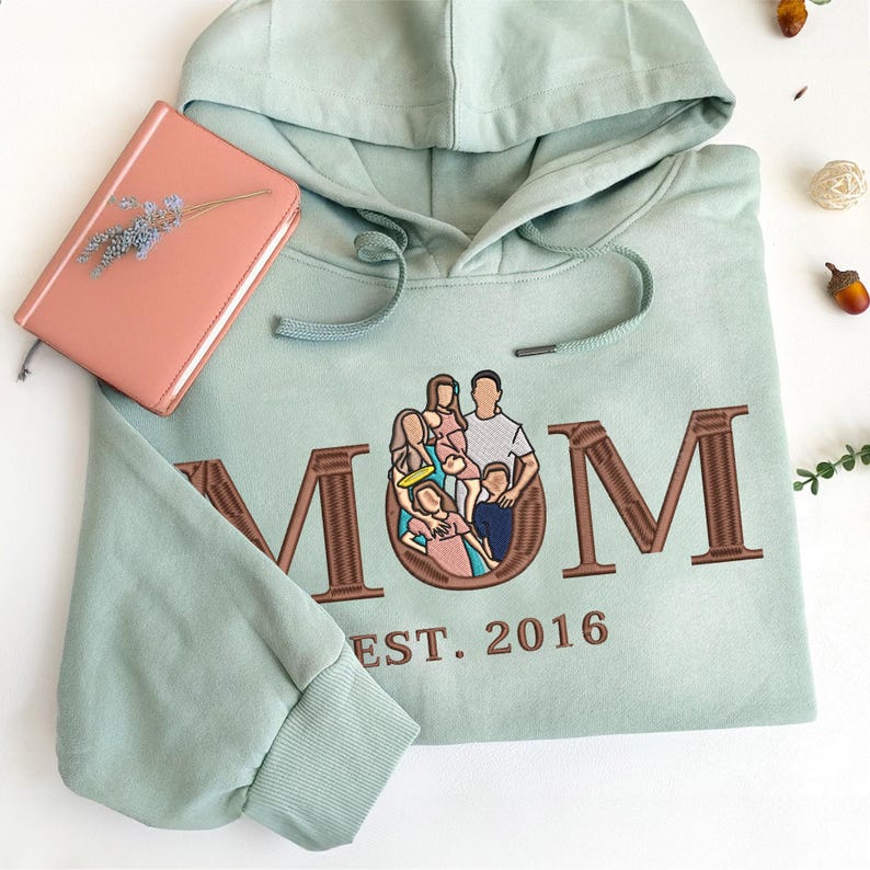 Custom Mama Embroidered Sweatshirt, Personalized Mom Portrait from Photo Sweater