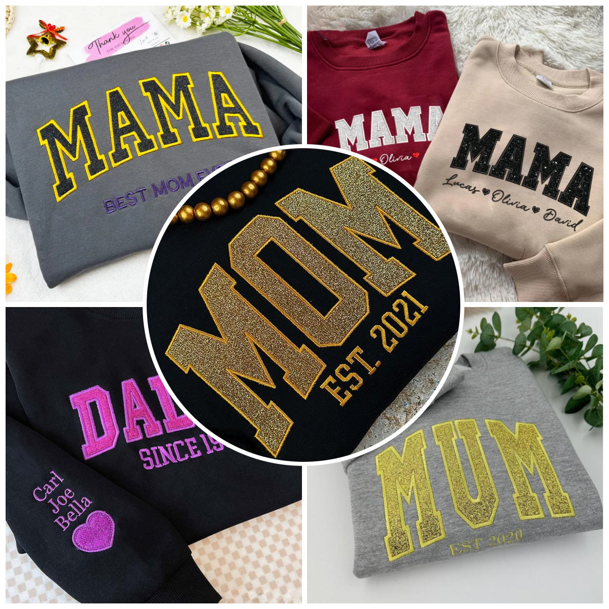 Custom Applique Glitter Mama Sweatshirt