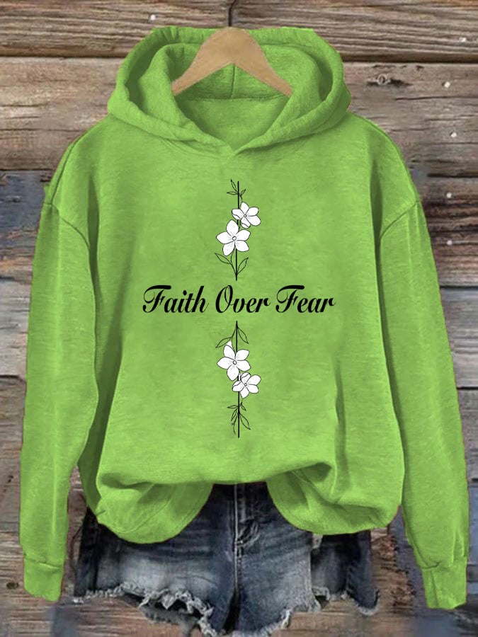 Women's Casual Faith Overcomes Fear Cross Hoodie