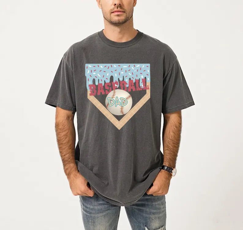 Customized Baseball Ice Cream Drip T-Shirt - Name And Number Printed On The Back - Gift For Dad