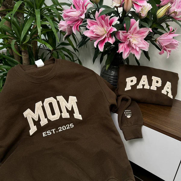 Mother's Day Personalized Fleece Fabric Embroidered Custom Text EST Hoodie Sweatshirt T-Shirt