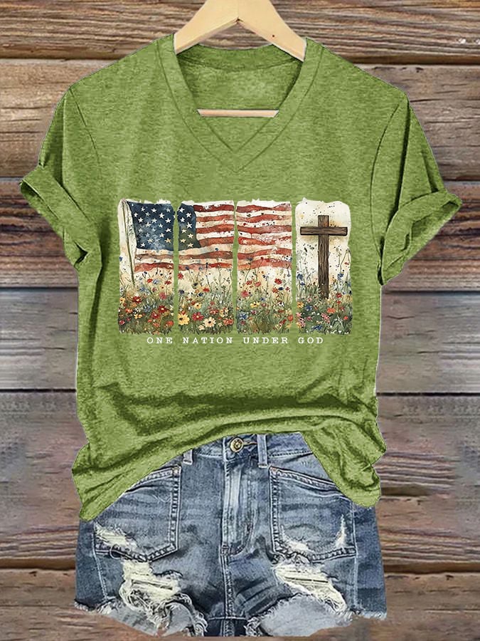 Women'S Casual One Country Under God Faith Graphic Print Short Sleeve T-Shirt