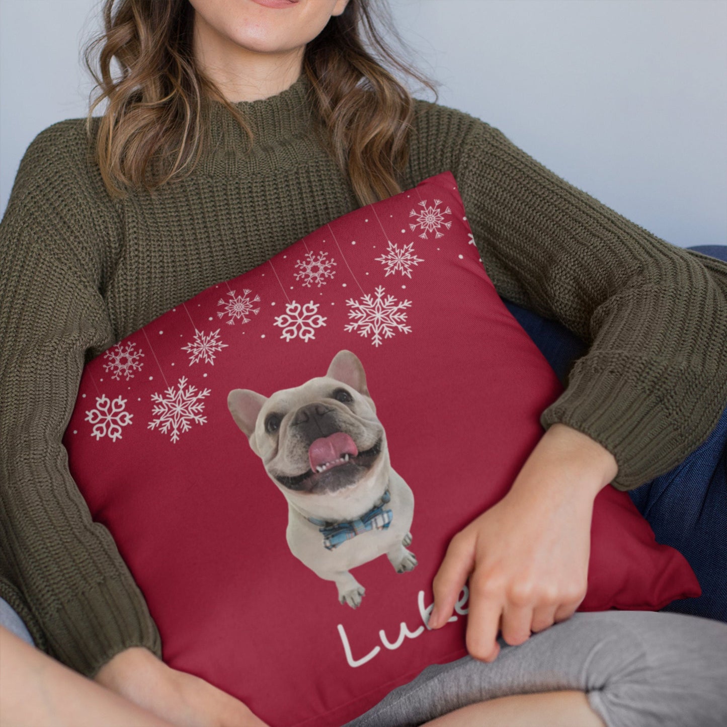 Custom Dog Photo Christmas Pillow With Name Christmas Pillow Gift