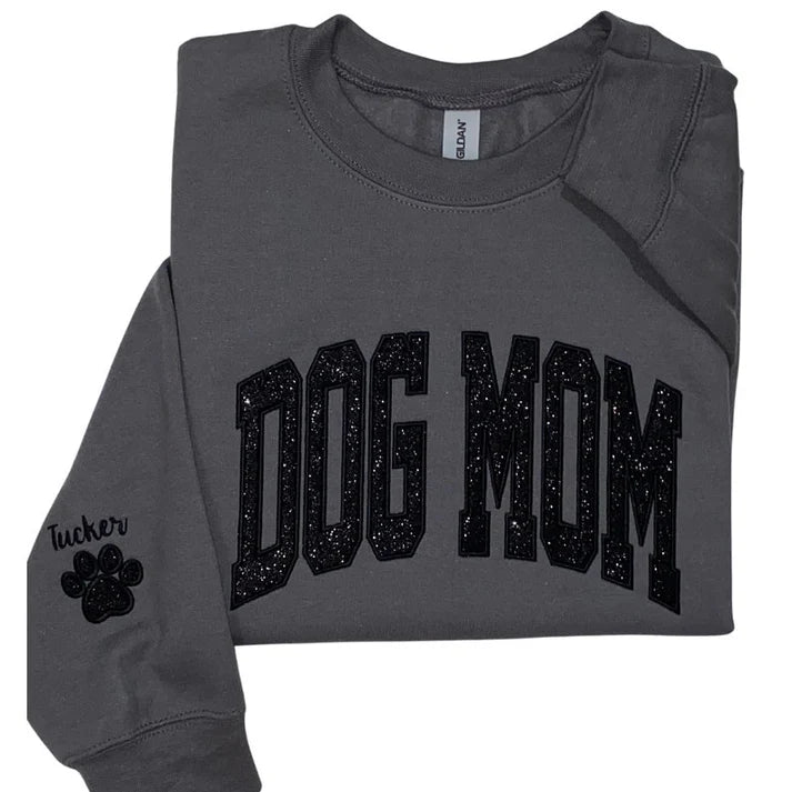 Personalized Embroidered Dog Mom Glitter Vinly Sweatshirt Hoodie Mother's Day Gift for Pet Lovers