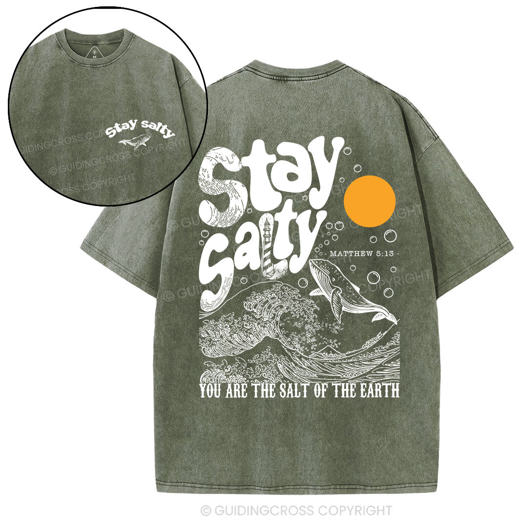 Stay Salty Ocean Waves Christian Washed T-Shirt