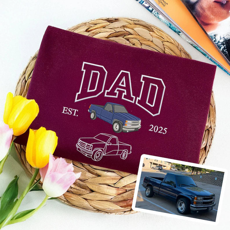 Custom Embroidered Dad Car Crewneck Using Car Photo, Custom Car Embroidered Hoodie, Personalized Gift For Him, Father's Day Gift