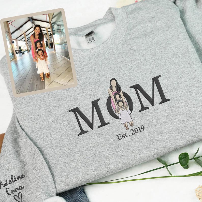 Custom Mama Embroidered Sweatshirt, Personalized Mom Portrait from Photo Sweater