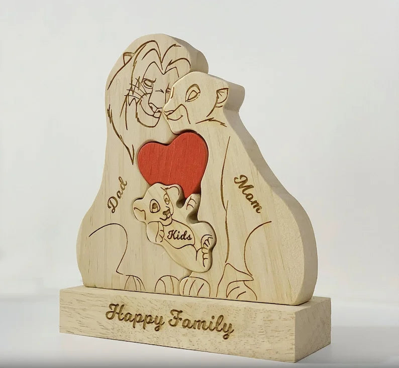 Custom Wooden Lion Family Puzzle – Personalized Home Decor & Gift