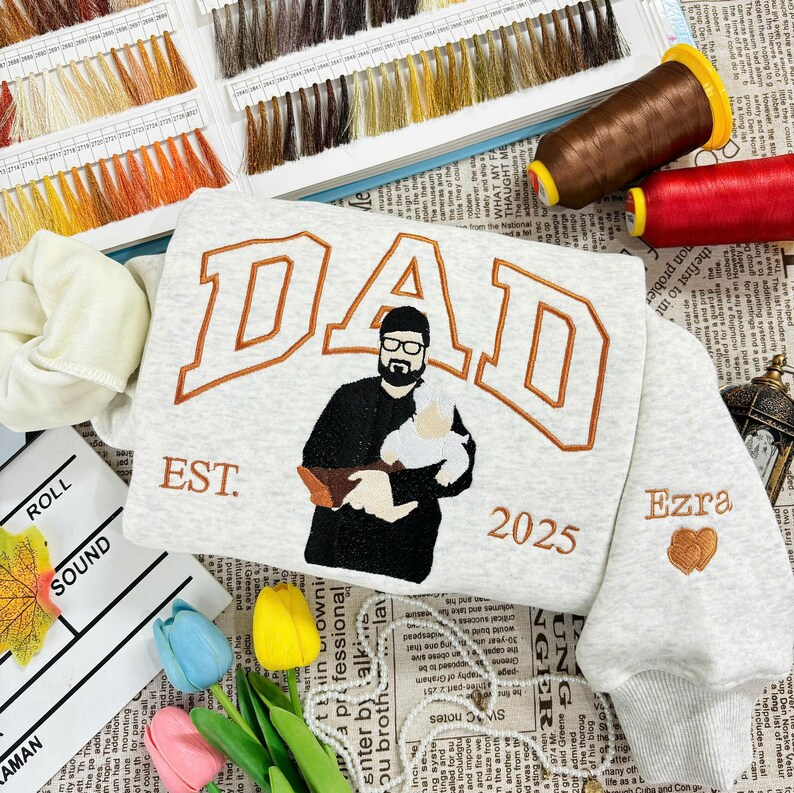 Personalized Dad & Me Sweatshirt - Custom Photo Embroidery with Year & Nickname - Best Father's Day Gift