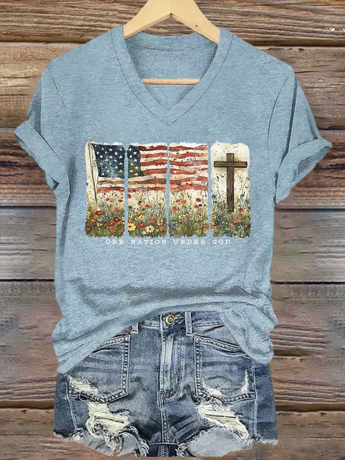 Women'S Casual One Country Under God Faith Graphic Print Short Sleeve T-Shirt