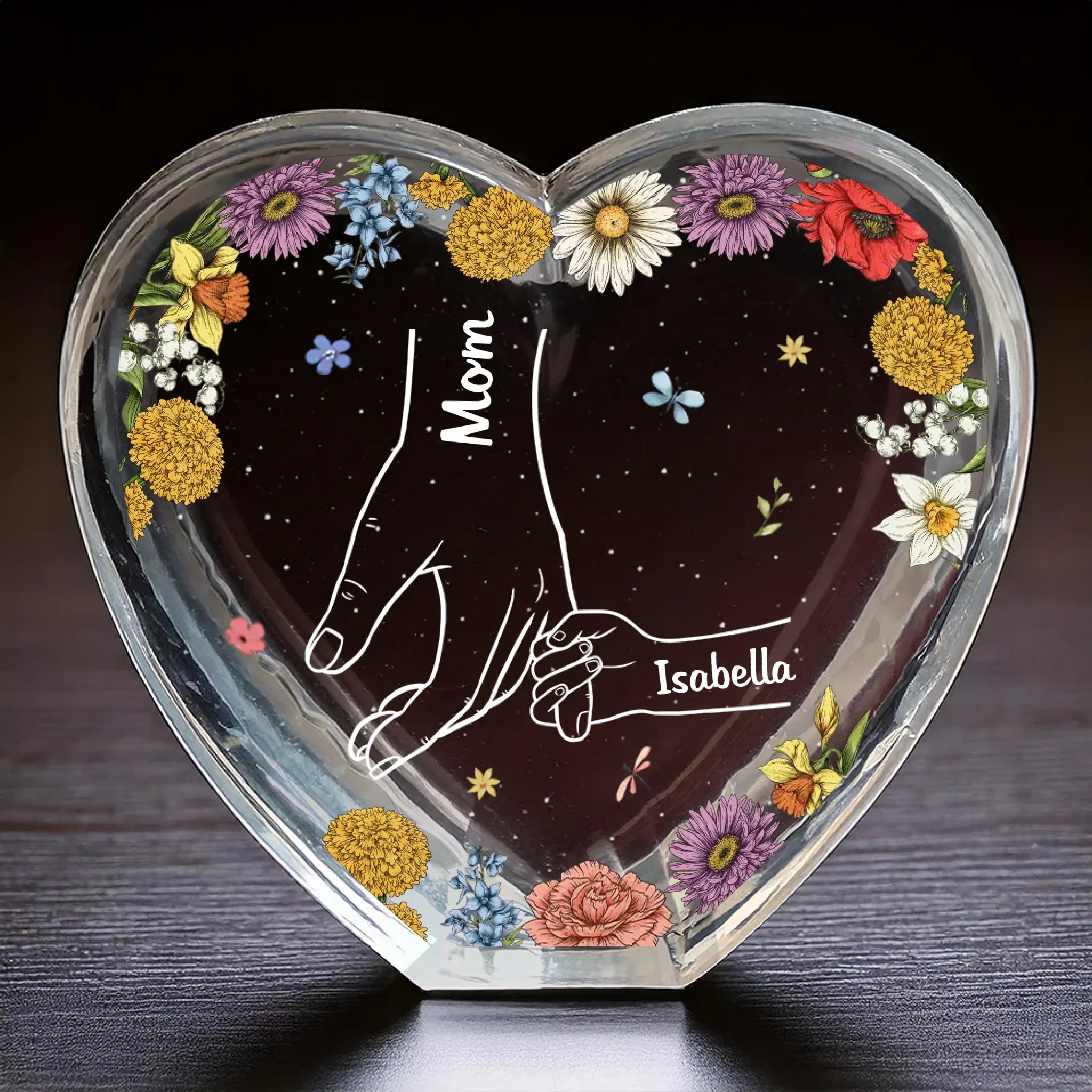 A Mother’s Heart Is A Garden Of Love - Family Personalized Custom 3D Crystal Heart Shaped - Mother's Day, Gift For Mom, Daughter