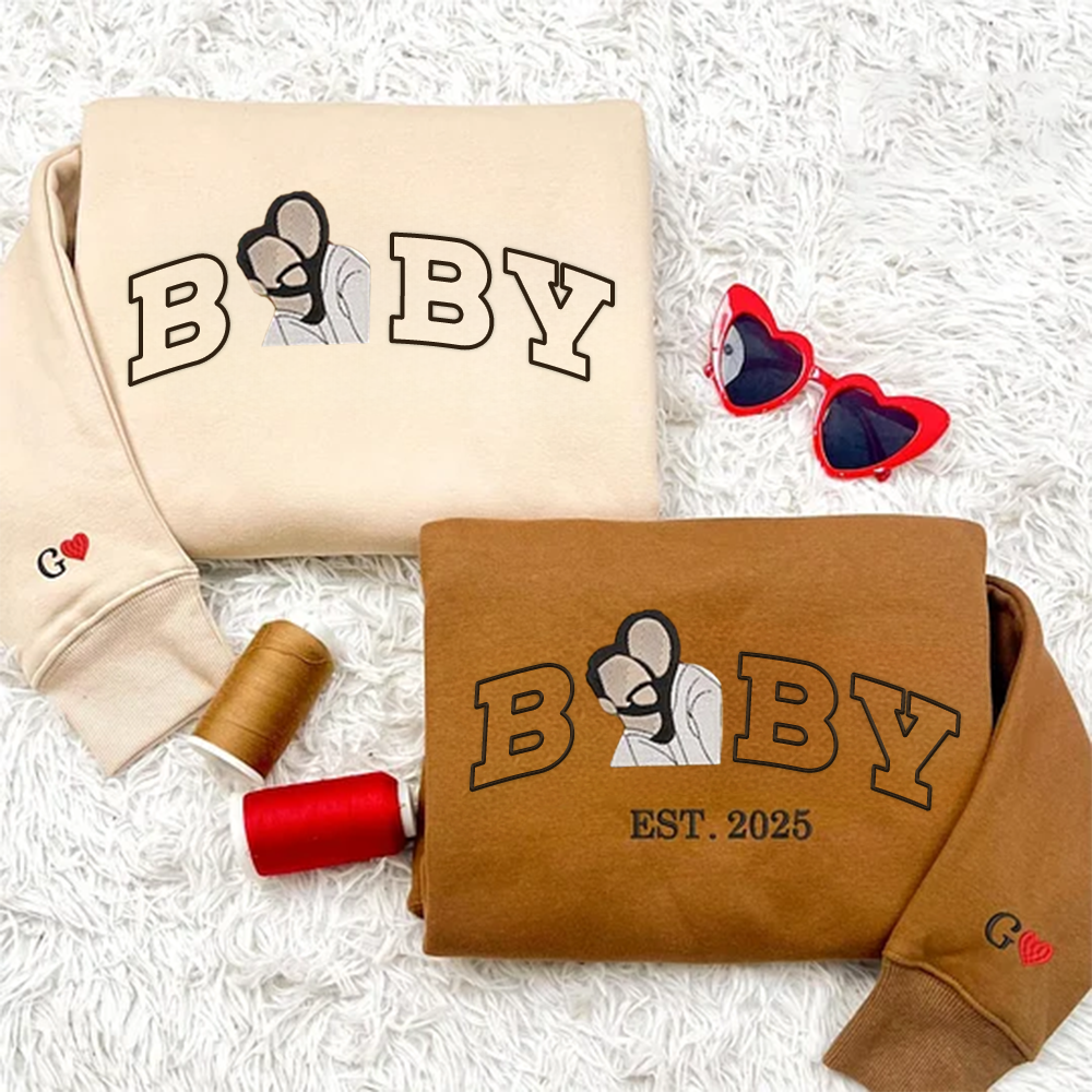 Custom Baby Embroidered Family Portrait Sweater, Personalised Photo & EST Year Sweatshirt, Gifts for Family