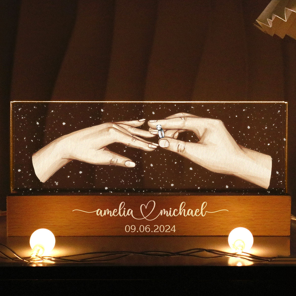 Will You Marry Me? She Said Yes! Personalized Acrylic Block LED Night Light, Marriage Proposal, Newly Engaged Present