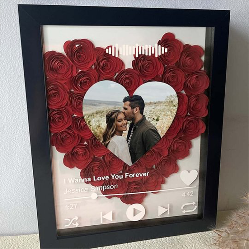 Personalized Flower Shadow Box With Couple Photo For Valentine's Day