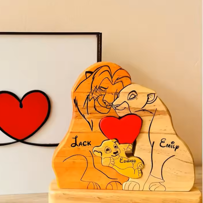 Custom Wooden Lion Family Puzzle – Personalized Home Decor & Gift