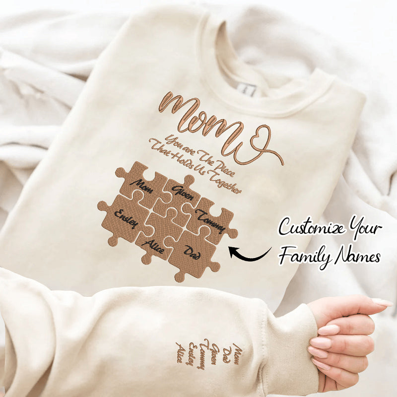 Personalized Sweatshirt With Puzzle Embroidery Warm Gift For Family
