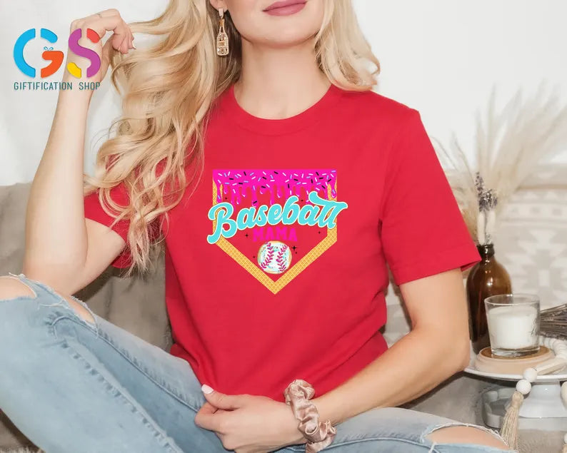 Baseball Mama Drip Shirt, Baseball Ice Cream Drip Shirt, Basebaall Mama Tee, Game Day Baseball Gift