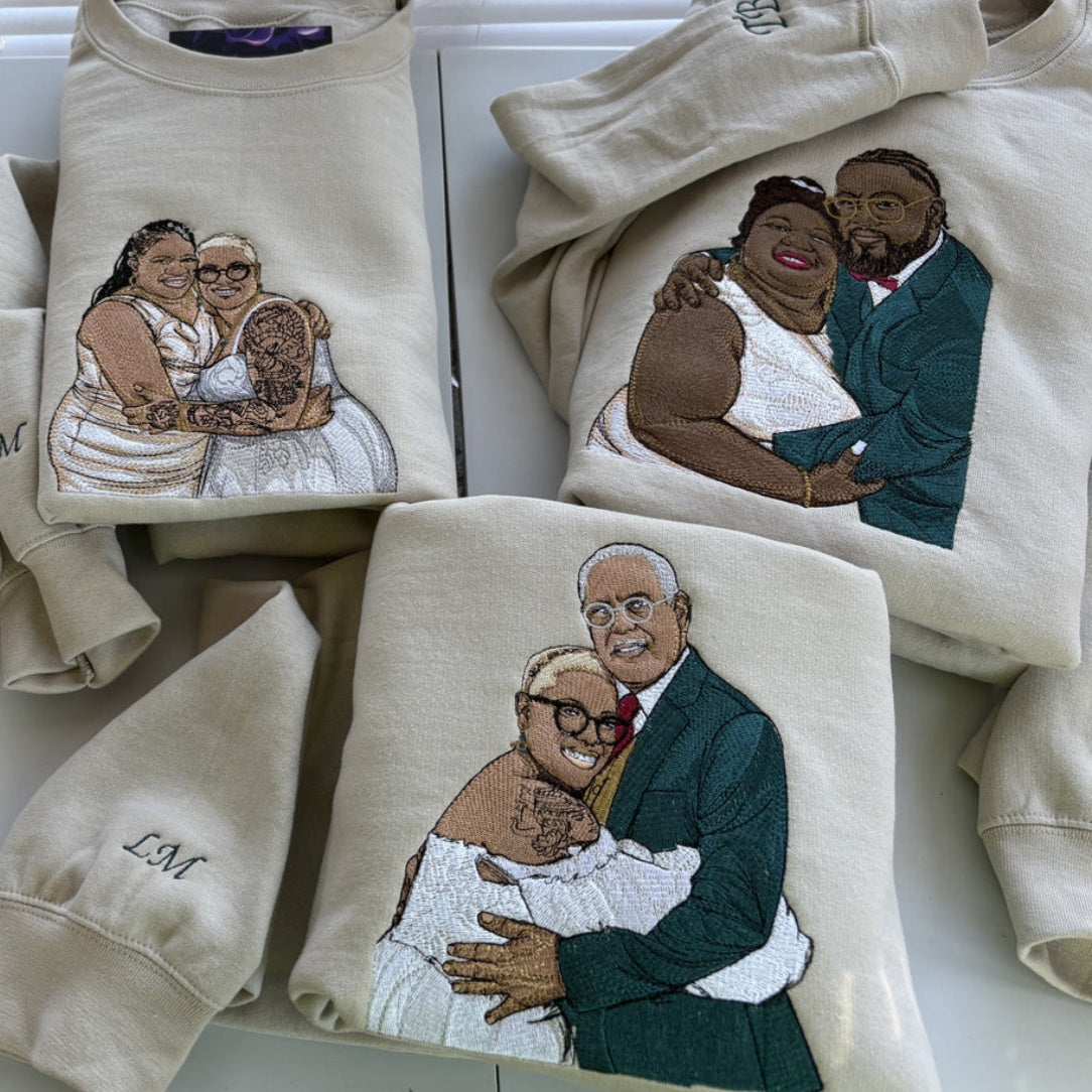 Loversdovey Custom Embroidered Hoodie Mama and Kids Portrait, Family Photo Sweatshirt