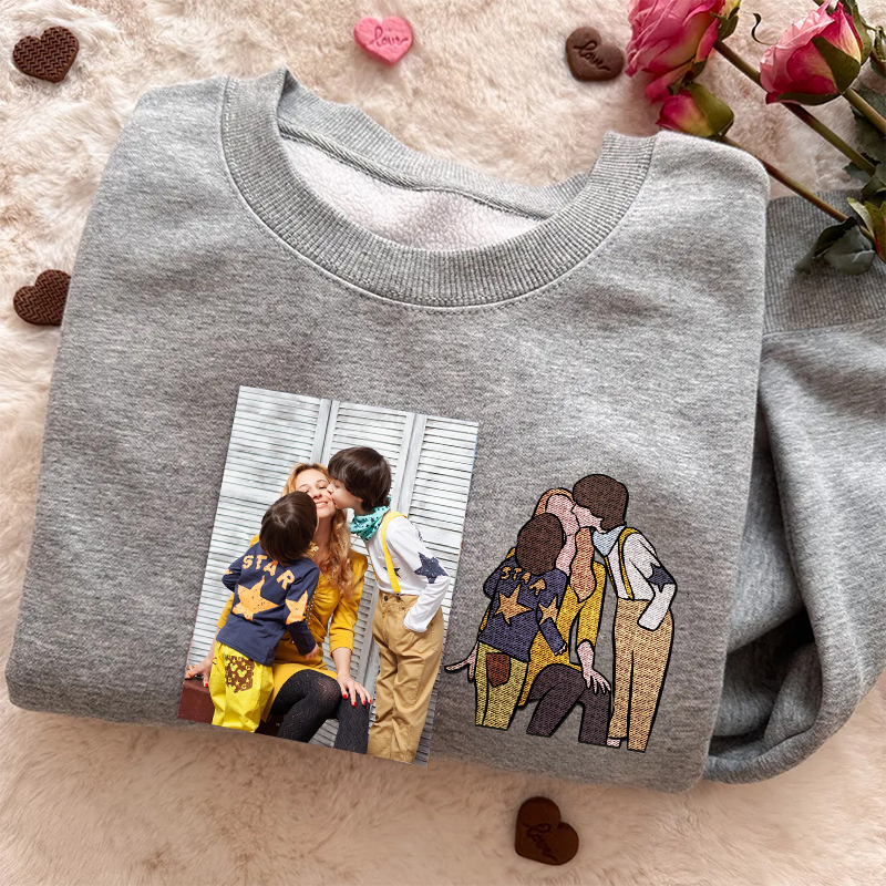 💕Loversdovey Custom Embroidered Portrait Sweatshirt from Photo For Mom