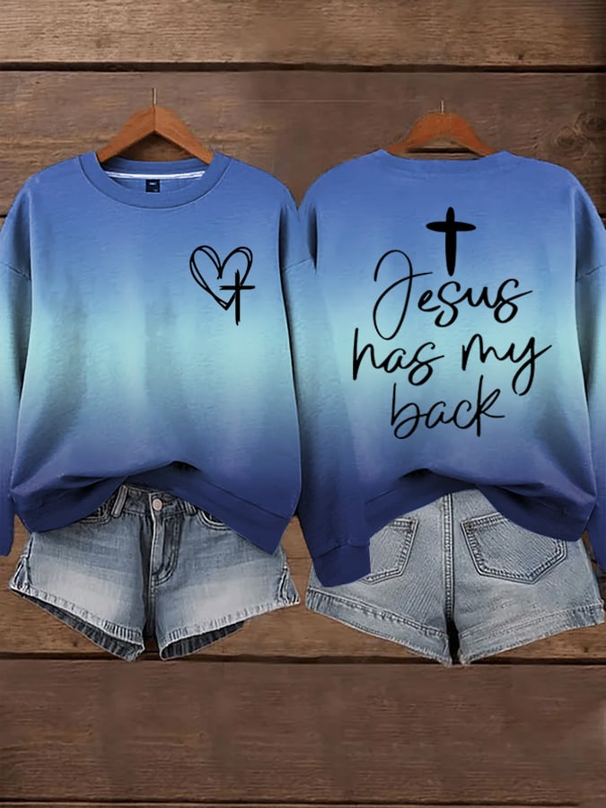Women's Jesus Has My Back Print Sweatshirts