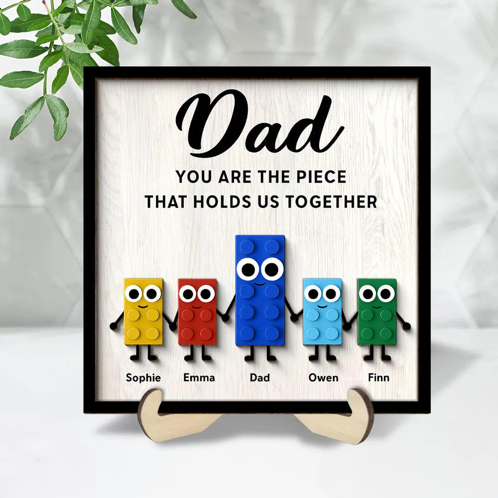 Dad And Kids Cute Puzzle Personalized 2-Layered Wooden Plaque, Father's Day Gift for Dad, Gift for Husband