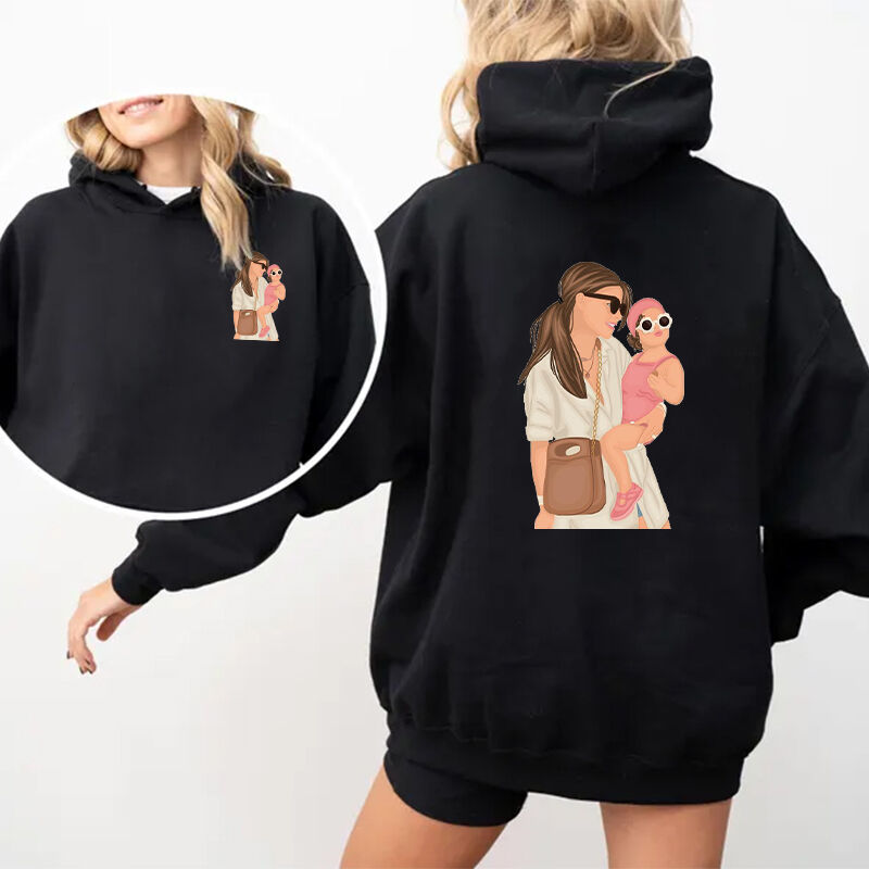 Personalized Hoodie Custom Mom and Kids Loving Photo Cartoon Style Design Perfect Mother's Day Gift