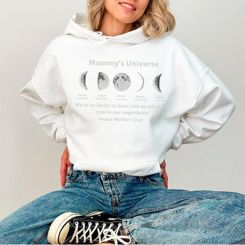 NEW! Loversdovey Custom Sweatshirt With Text And Date The Real Moon Phase- Mom's Universe,Gift For MUM