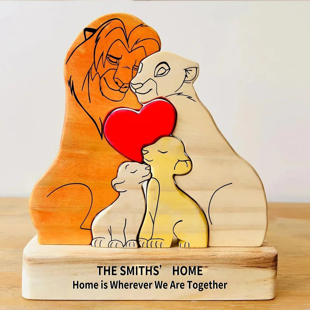 Custom Wooden Lion Family Puzzle – Personalized Home Decor & Gift