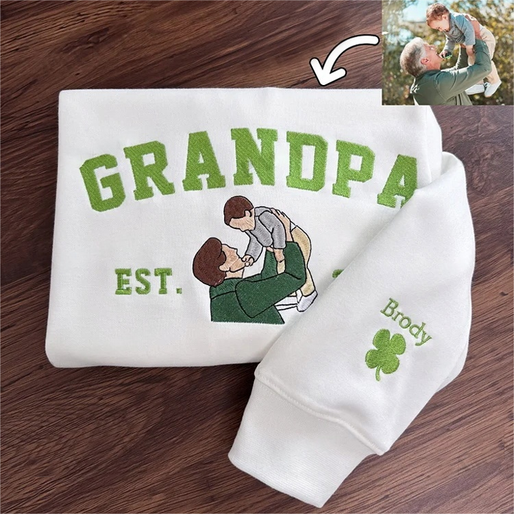Custom Embroidered Sweatshirt with Photo – Personalized Dad Mama Shirt, Family Name Sweater,Custom Parent Photo Shirt, Est. Year Sweater