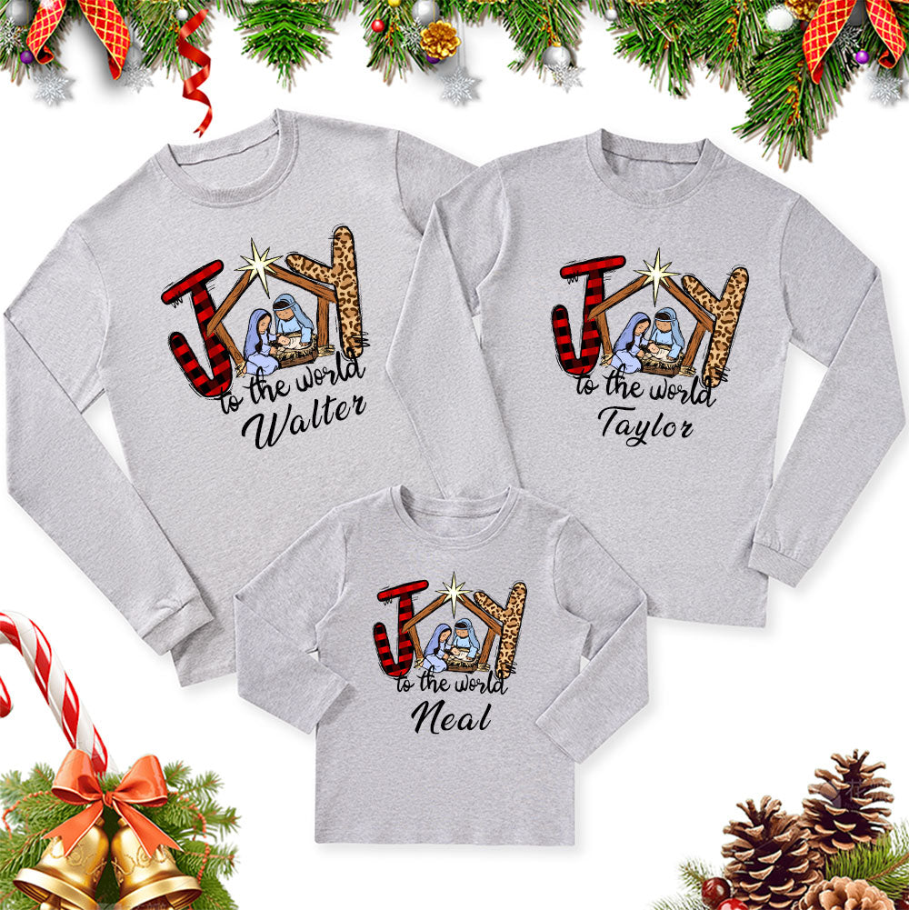 Personalized Joy to the World Christmas Family Matching Long Sleeve T-Shirt