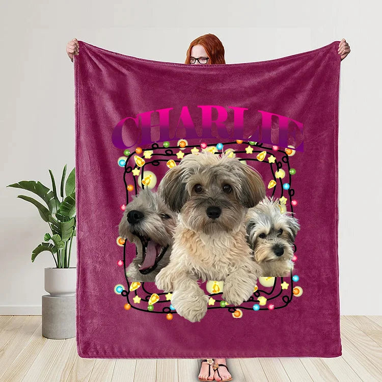 Christmas Personalized Dog Blanket Custom Christmas Retro Style Pet Blanket