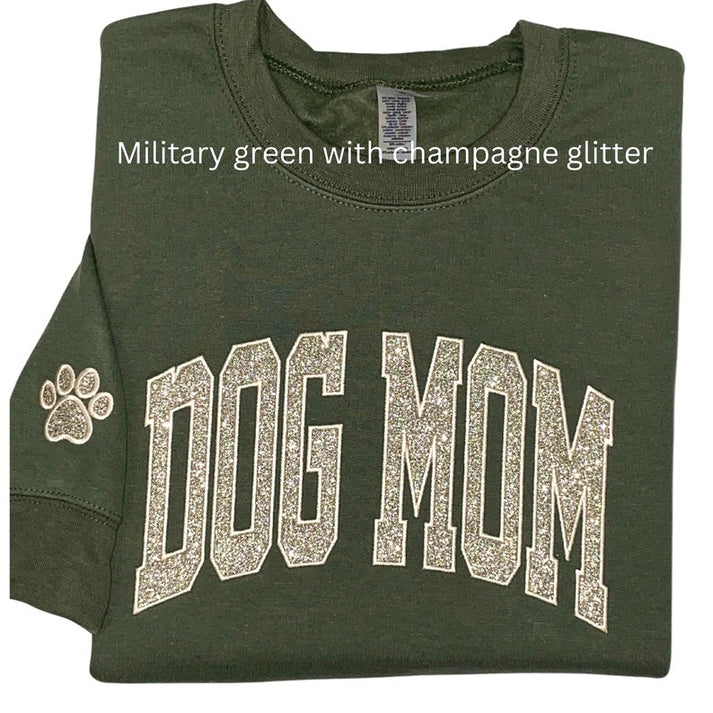 Personalized Embroidered Dog Mom Glitter Vinly Sweatshirt Hoodie Mother's Day Gift for Pet Lovers