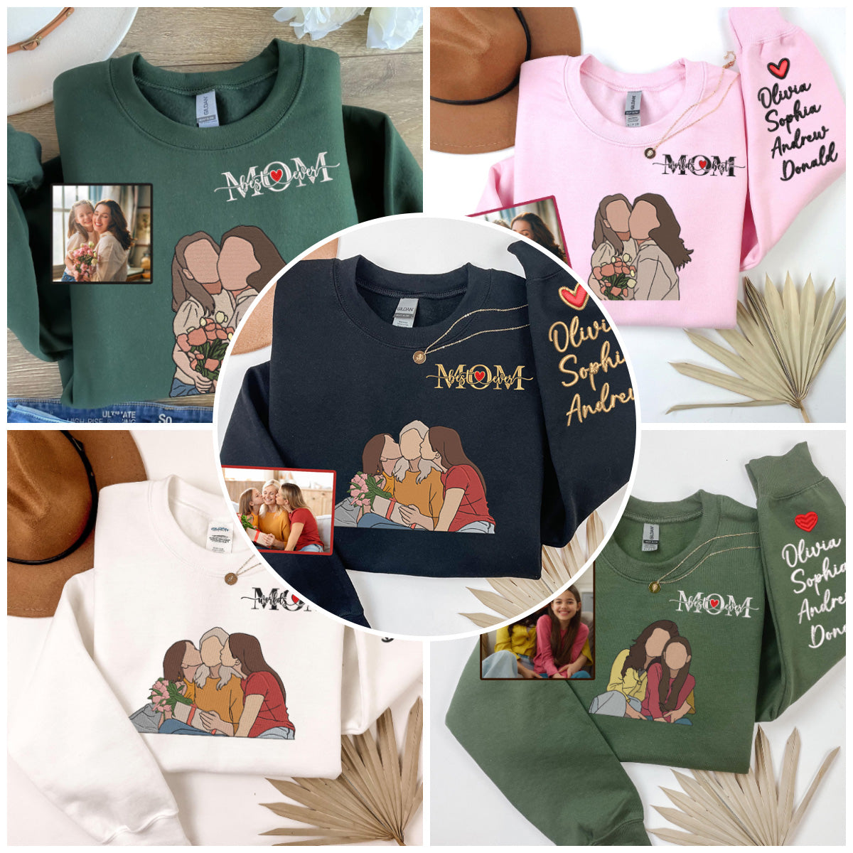 Custom Embroidered Mom Sweatshirt with Personalized Photo & Kids Names, Unique Mother’s Day Gift, Best Mom Ever Hoodie