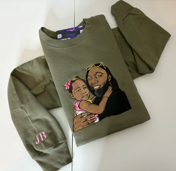 Loversdovey Custom Embroidered Hoodie Mama and Kids Portrait, Family Photo Sweatshirt