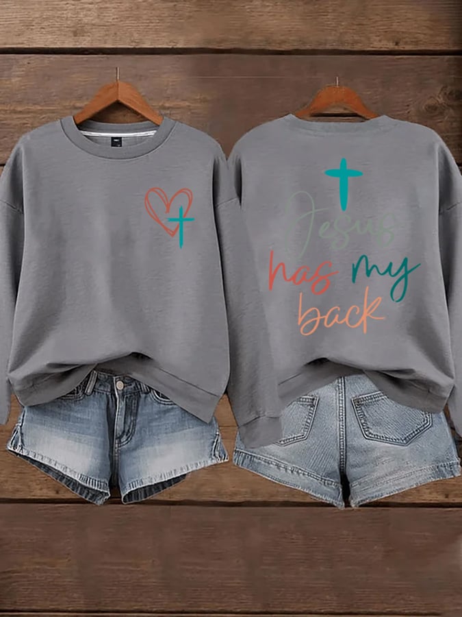 Women's Jesus Has My Back Print Sweatshirts