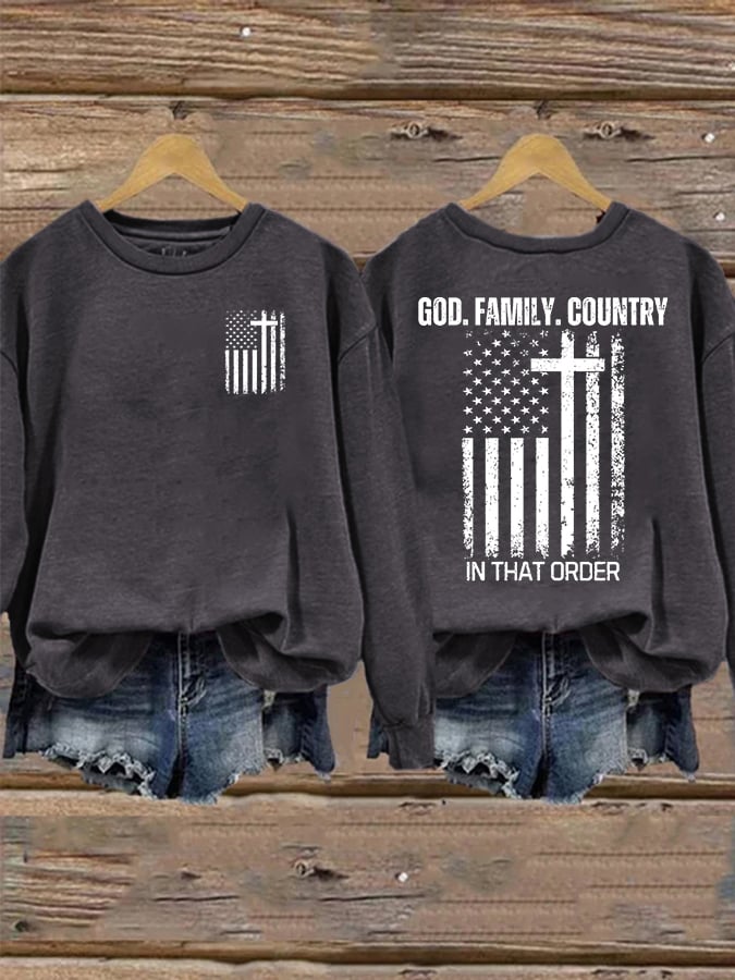 Women's God Family Country In That Order Printed Sweatshirt