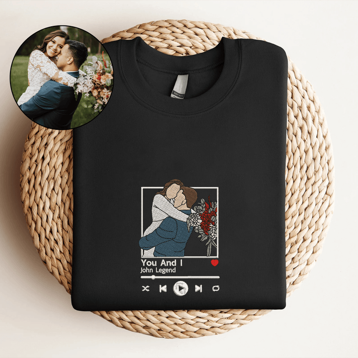 Custom Embroidered Couple Color Photo Music Player Design Great Gift for Lover