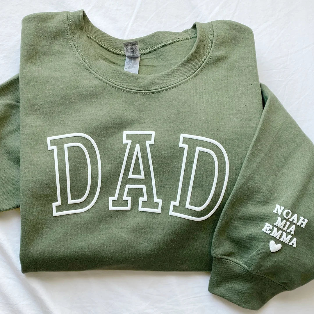 Personalized 3D Puff Print Outline DAD Sweatshirt with Kids Names on Sleeve