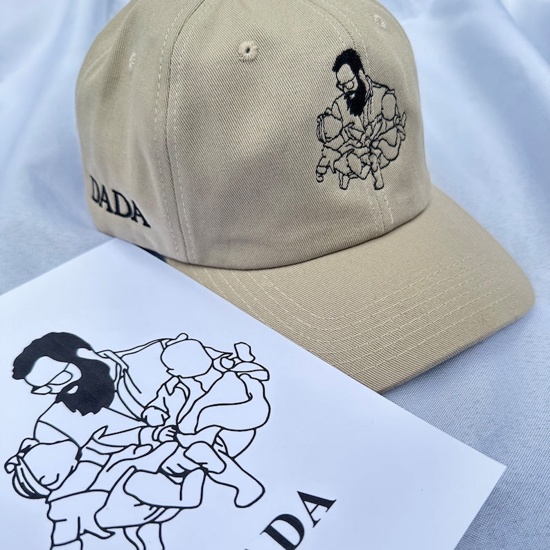 Line Art Portrait Embroidered with Roman Numerals Date on Dad Hat