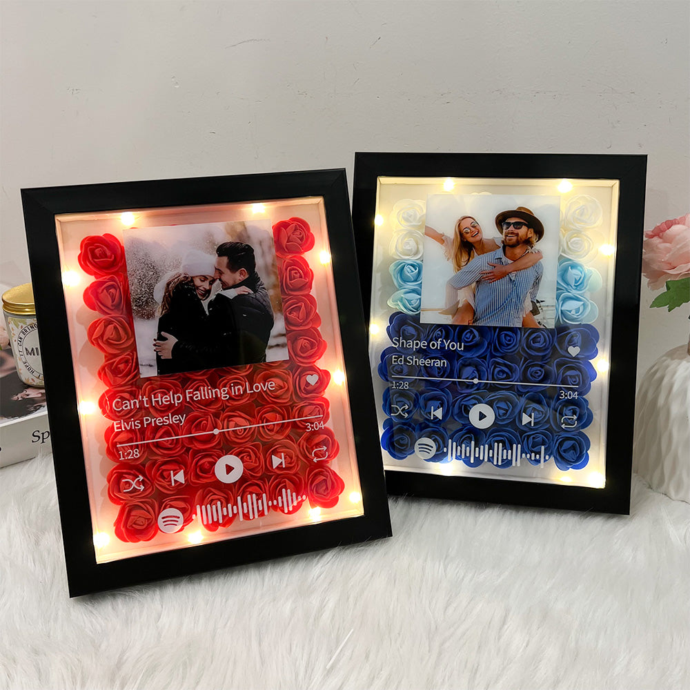 Personalized Flower Shadow Box With Couple Photo For Valentine's Day