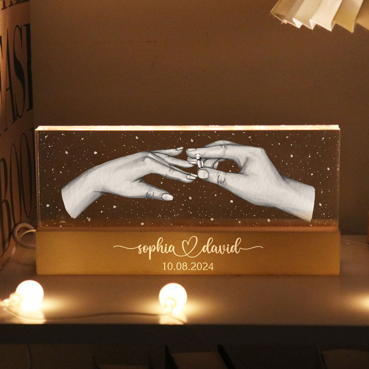 Will You Marry Me? She Said Yes! Personalized Acrylic Block LED Night Light, Marriage Proposal, Newly Engaged Present
