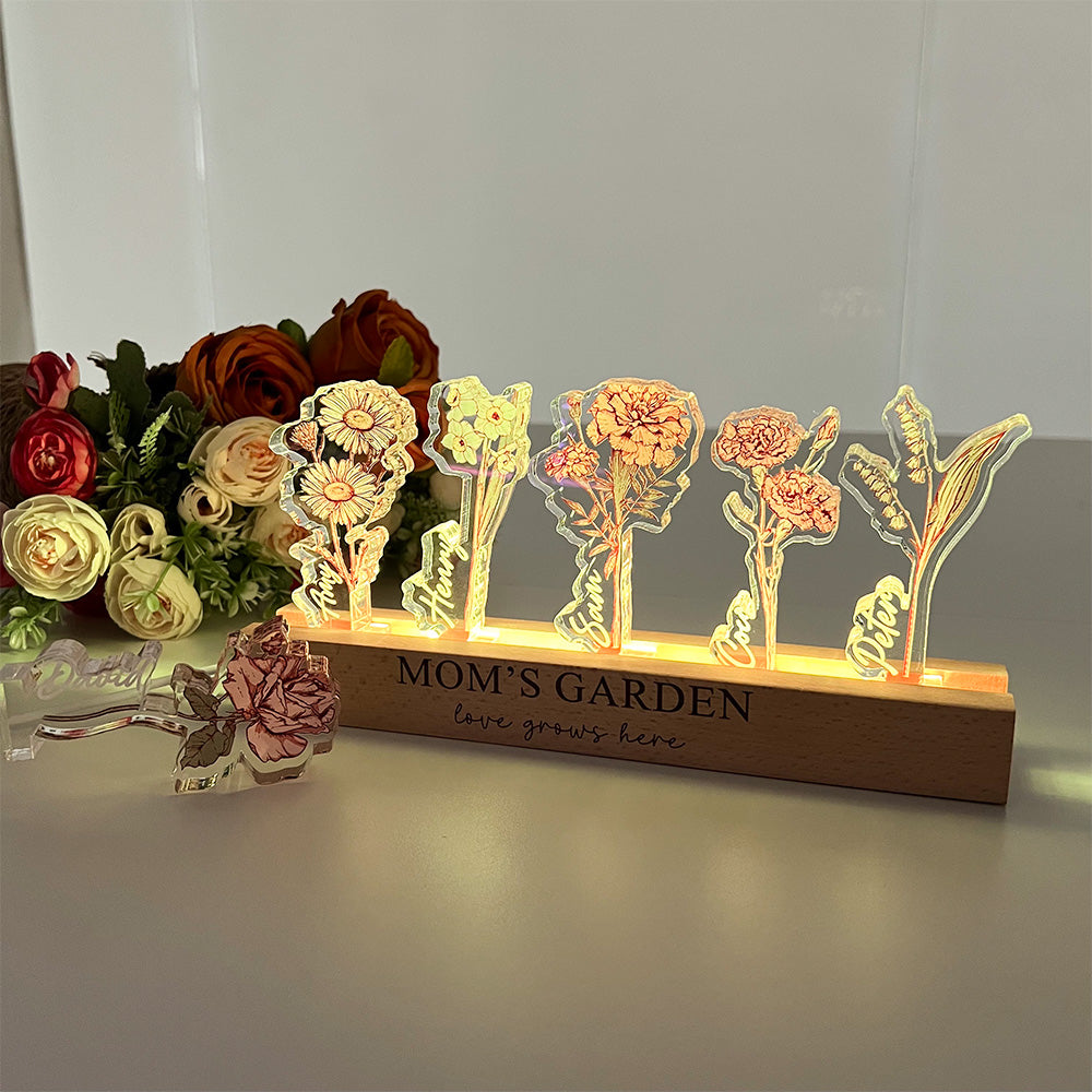 ✨Custom Birth Flower 3D Crystal Acrylic LED Light With Children's Names