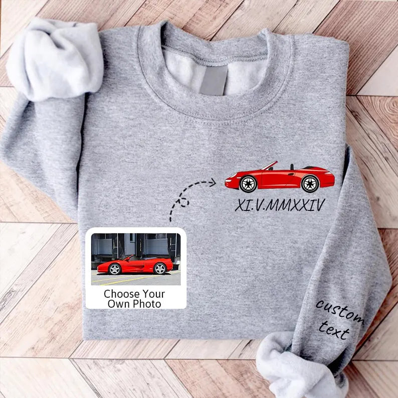 Personalized Printed Custom Car Art Sweatshirt, Custom Vehicle Sweater, Personalized Dad Gift